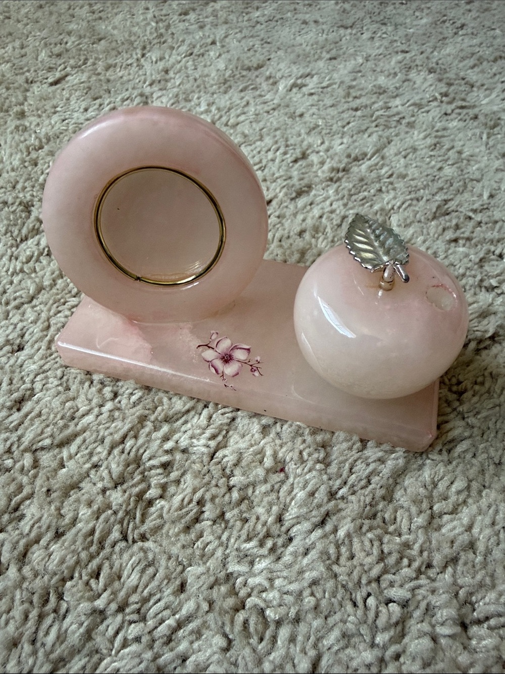 Elegant Pink Alabaster Apple Desk Set
